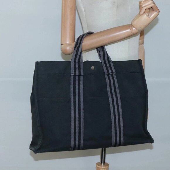HERMES Fourre Tout MM Hand Bag Canvas Black Auth bs25852 - Picture 3 of 16